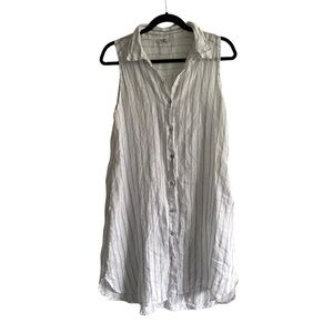 ROSEMARINE Linen Sleeveless Striped Button Front Striped Midi Dress White S